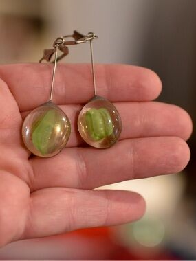 Handmade Green Glass Drop Earrings Studio Artisan Jewelry
